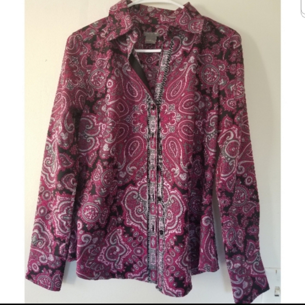 Ann Taylor Paisley Button Blouse Size 4